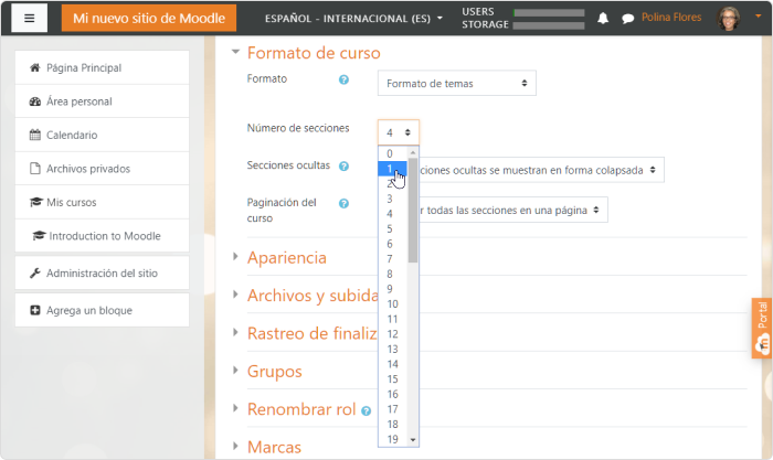 Formato de curso Como hacer exámenes en moodle: la pestaña Formato de curso