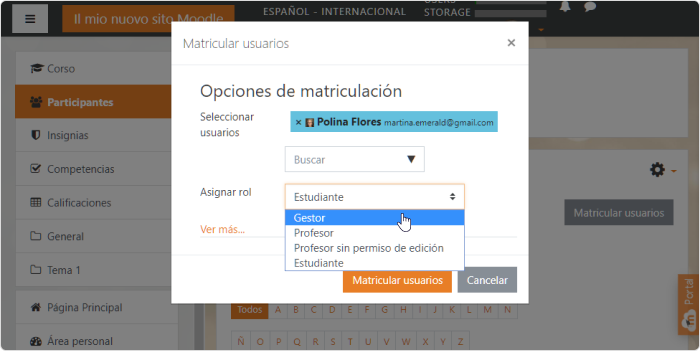 Como hacer exámenes en moodle: Matricular usuarios