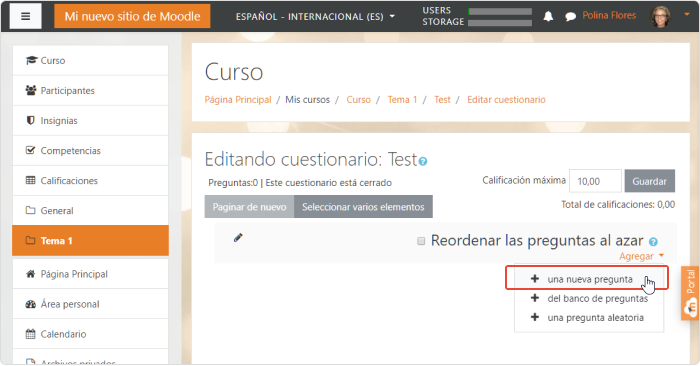 Agregar una nueva pregunta en Moodle