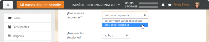 Un cuestionario de opción múltiple en Moodle