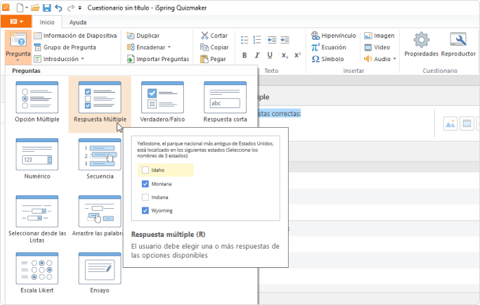 Tipos de preguntas en iSpring Suite