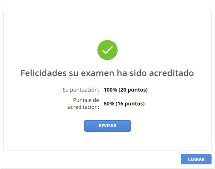 Una pantalla final del cuestionario Una pantalla final del cuestionario en iSpring Suite