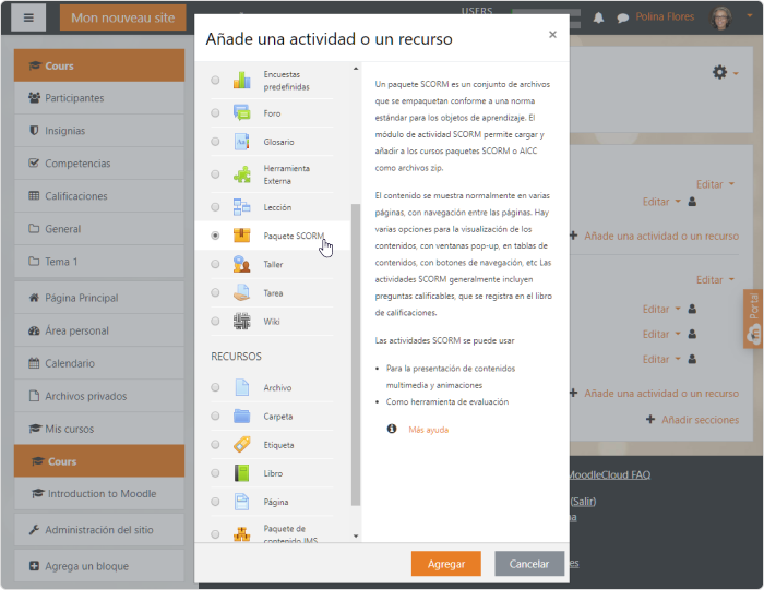 Agregar el cuestionario publicado en Moodle