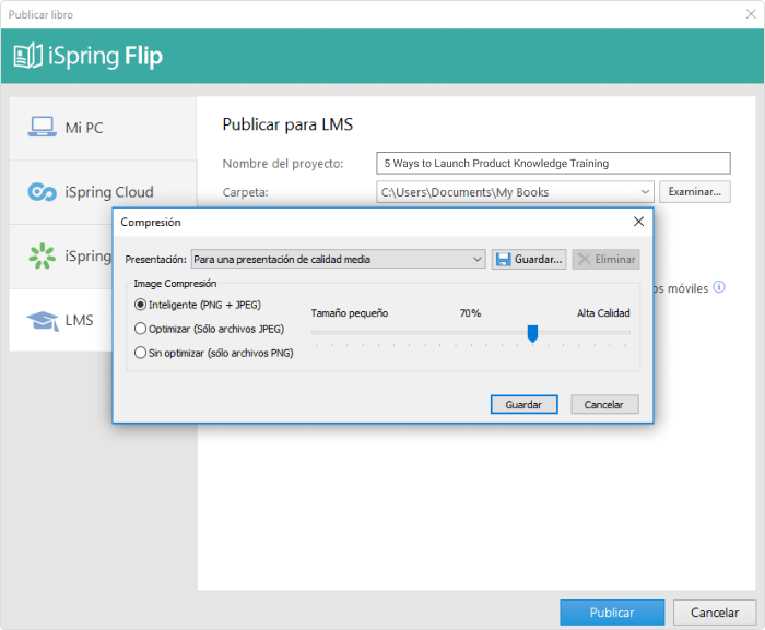 Convierte PDF en SCORM 1.2 Opciones de calidad de iSpring Suite