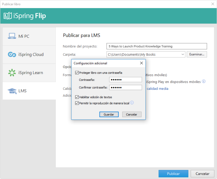 Ajustes adicionales de iSpring Suite Exportar de PDF a SCORM