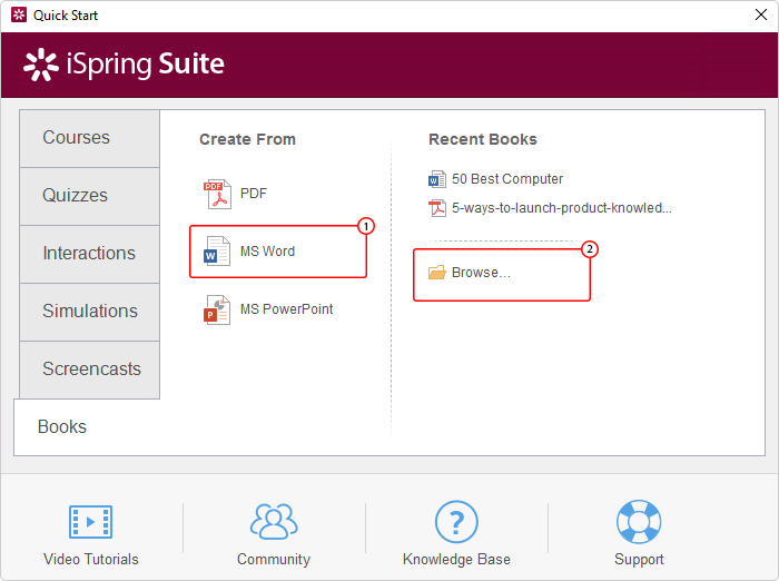 Barra de Herramientas Libros de iSpring Suite 