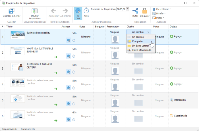 El Explorador de Presentación en iSpring Suite