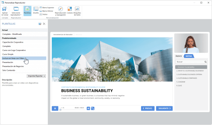 Plantilla Lectura en línea con Video en iSpring Suite