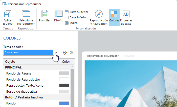 Personalizando los colores en el Reproductor de Video de iSpring Suite