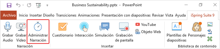 Barra de herramientas de iSpring Suite