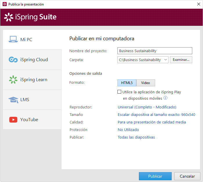 Publicando una video presentación en iSpring Suite