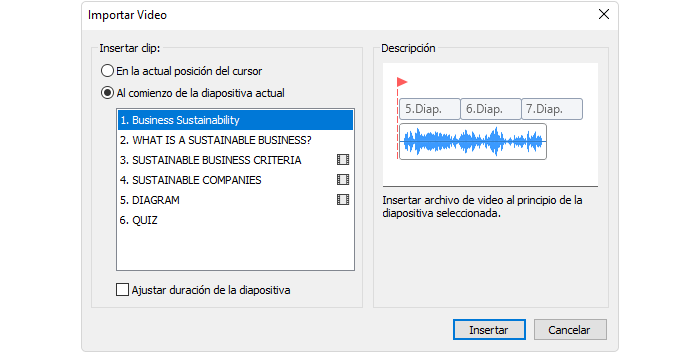El diálogo de Importar Vídeo