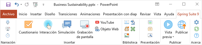 Barra de herramientas de iSpring Suite