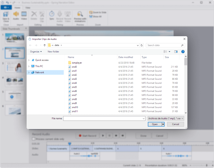 Importando un archivo de audio con iSpring Suite