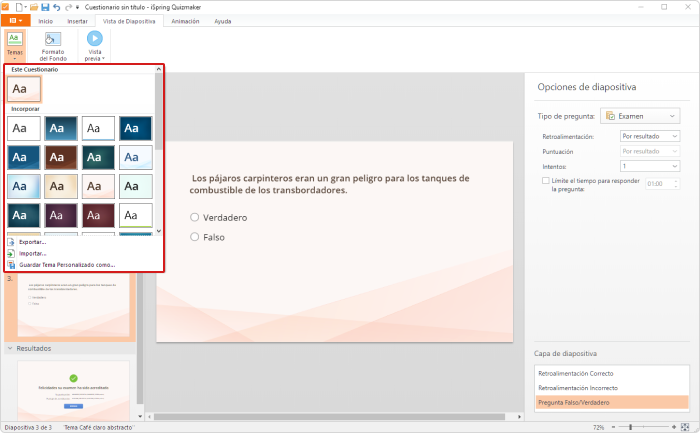 Configurar el diseño de cuestionarios en iSpring QuizMaker