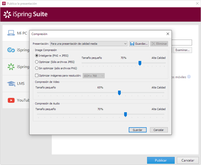 Ajustando la calidad de imágen y video en iSpring Suite
