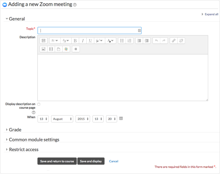 Zoom meeting plugin in Moodle