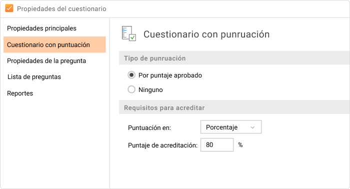 Requerimientos de aprobación del Cuestionario