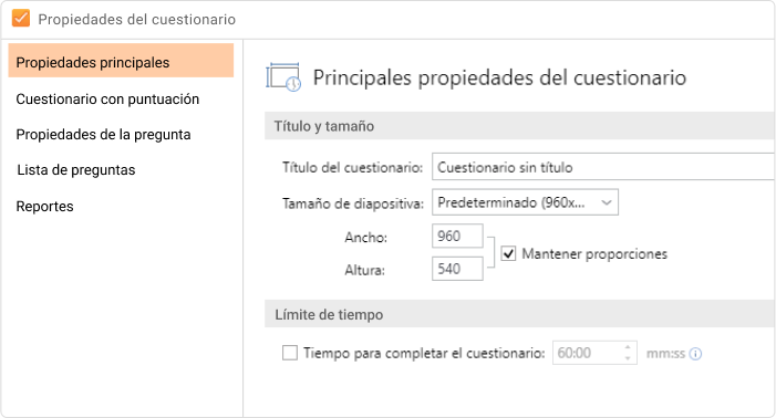 Límite de tiempo en el cuestionario