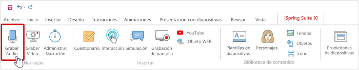 Grabar Audio en la pestaña de iSpring Suite