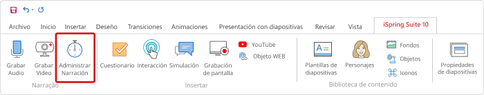 Función de administración de narración en iSpring Suite