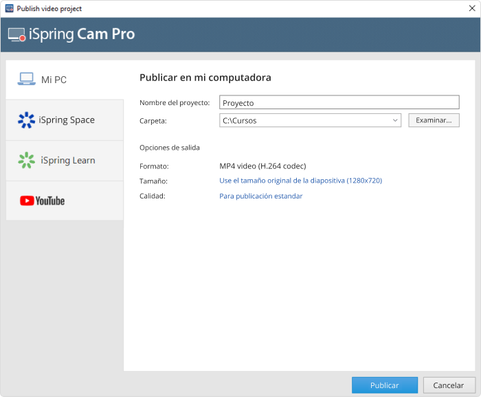 Publicación del video tutorial en iSpring Suite
