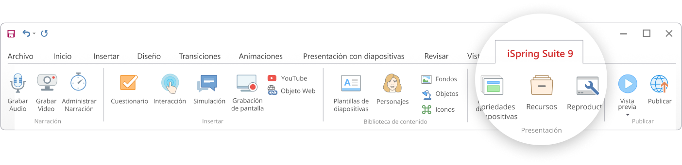 Pestaña de iSpring Suite en PowerPoint