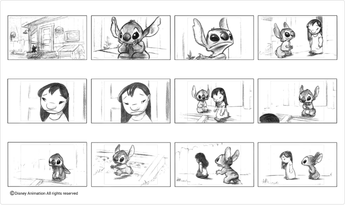 Guión gráfico para una caricatura de Disney Un ejemplo de guión gráfico para una caricatura de Disney