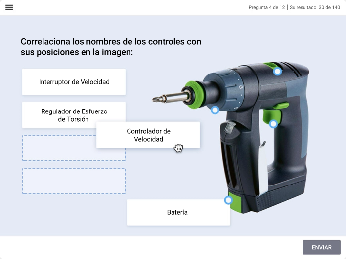 Una tarea con arrastrar y soltar creada en PowerPoint con iSpring Suite