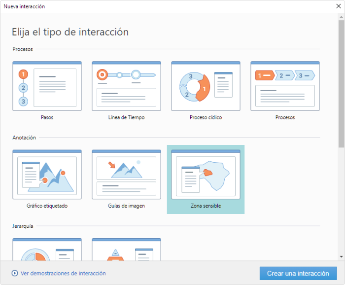 Tipos de interacciones en iSpring Suite