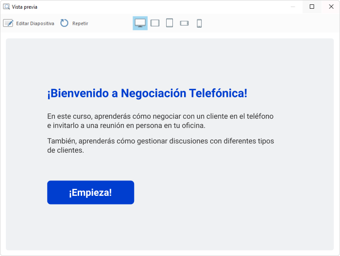 Página de bienvenida del curso de simulación Página de bienvenida