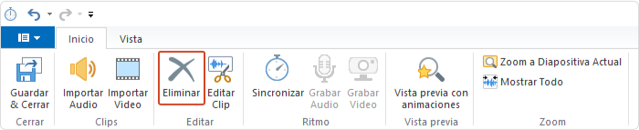 Botón de Eliminar El botón de Eliminar en la barra de herramientas del Video Editor