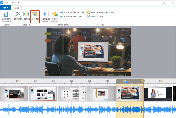 El botón de Editar Clip en la barra de herramientas del Editor de Video