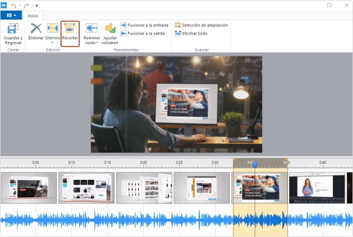 Botón de Editar Clip del Editor de Video El botón de Editar Clip en la barra de herramientas del Editor de Video