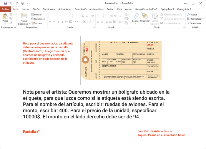 Ejemplo de guión gráfico de eLearning en PowerPoint Ejemplo de guión gráfico de eLearning en PowerPoint