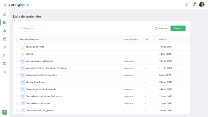 Tipos de LMS modernos permiten subir un número ilimitado de cursos con pocos clics