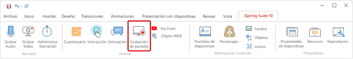 Barra de herramienta de iSpring Suite