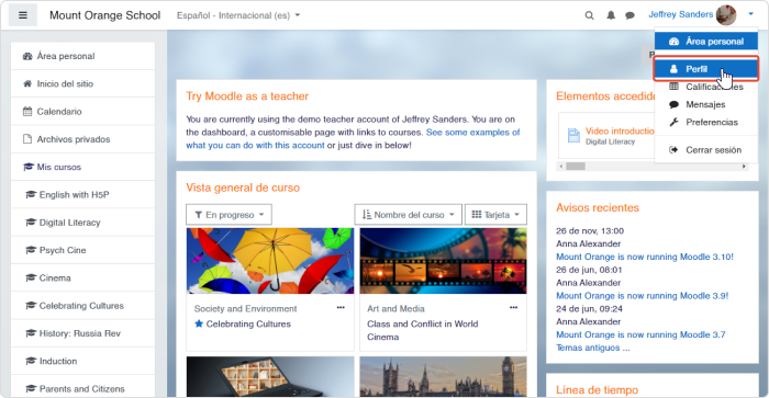 Perfil de un profesor en Moodle Perfil de un profesor en Moodle