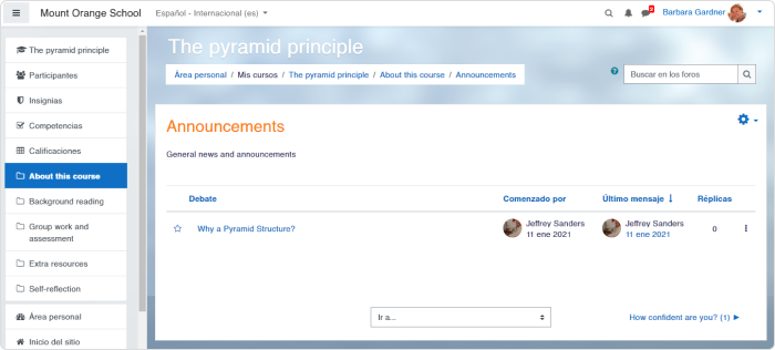 Cómo funciona moodle: ejemplo de formato social