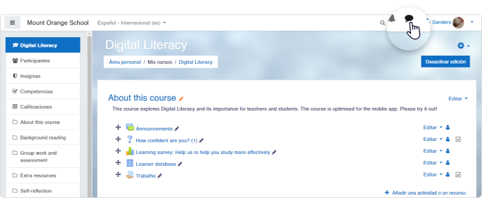 Enviar mensajes Enviar mensajes en Moodle