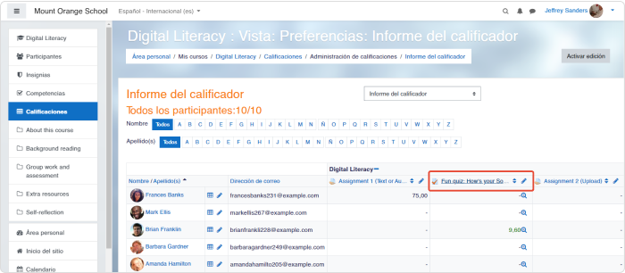 Calificar tareas en Moodle