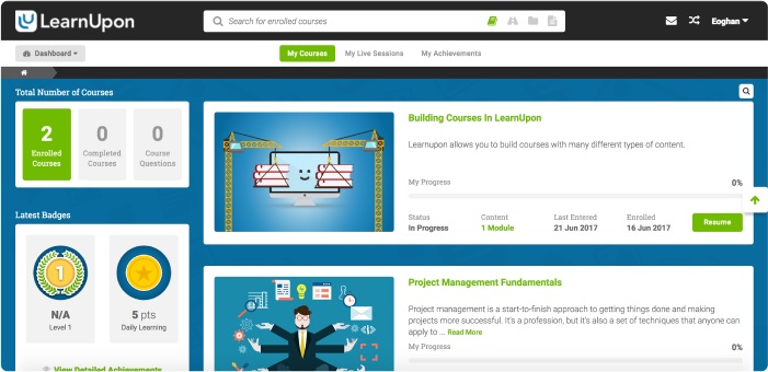 Interfaz de LearnUpon