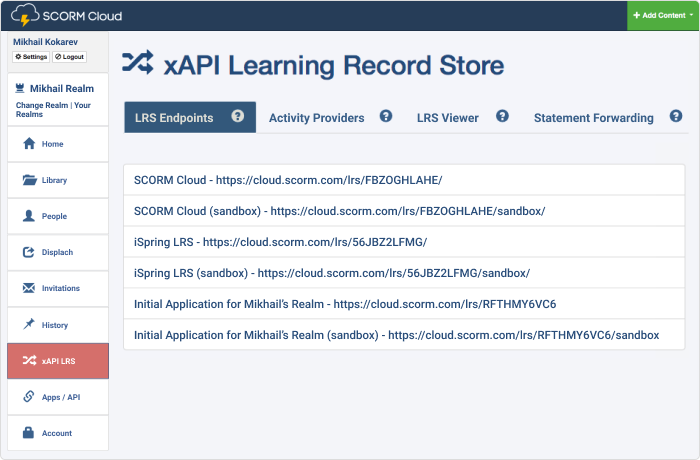 xAPI LRS de SCORM Cloud