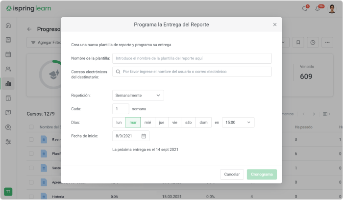 Programar entrega de reportes Reportes del LMS