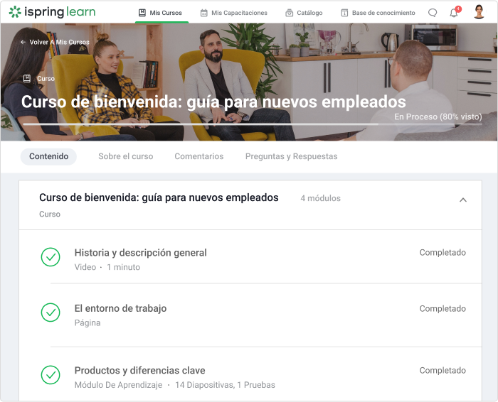 Capacitación para nuevos empleados en iSpring Learn Capacitación para nuevos empleados