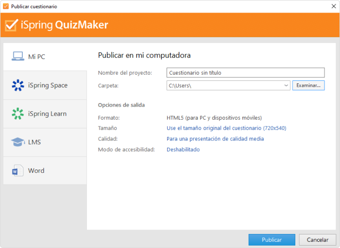 Publicar un cuestionario en iSpring Suite