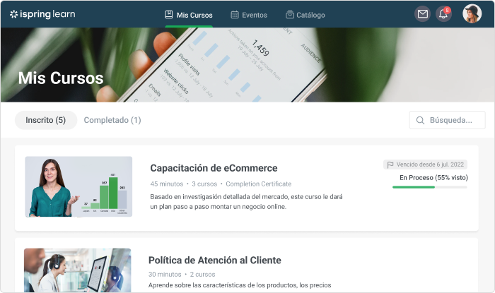 Interfaz de iSpring Learn Interfaz de iSpring Learn