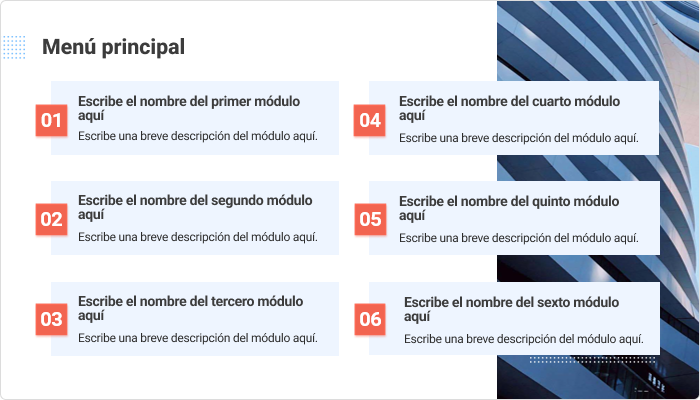 Menú principal Plantilla de menú principal