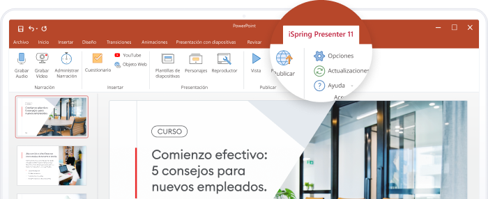 Pestaña de Presenter en la barra de PowerPoint Pestaña de Presenter en la barra de PowerPoint