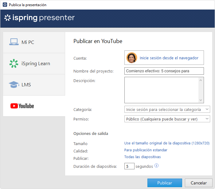 Publicando PowerPoint a YouTube